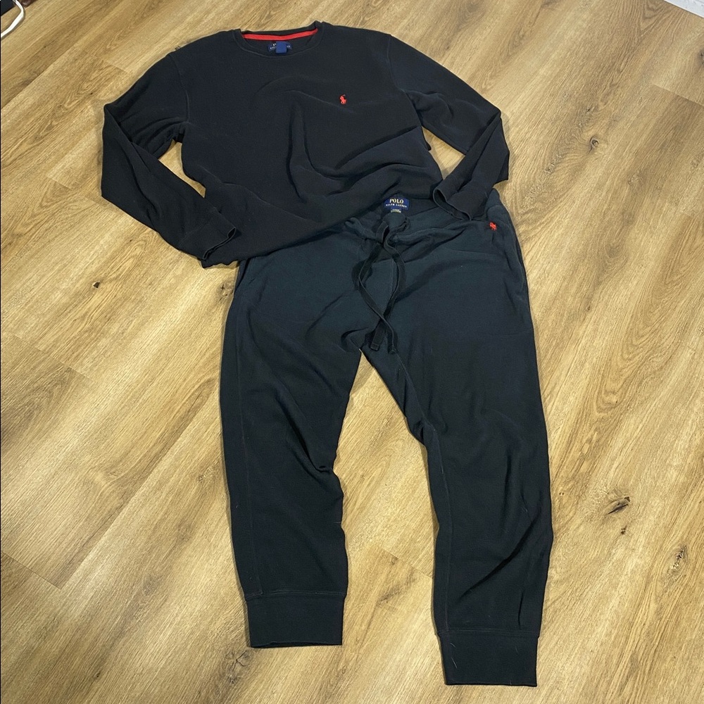 Polo Ralph Lauren men’s Black Thermal Sleepwear set with Red embroidery size XL